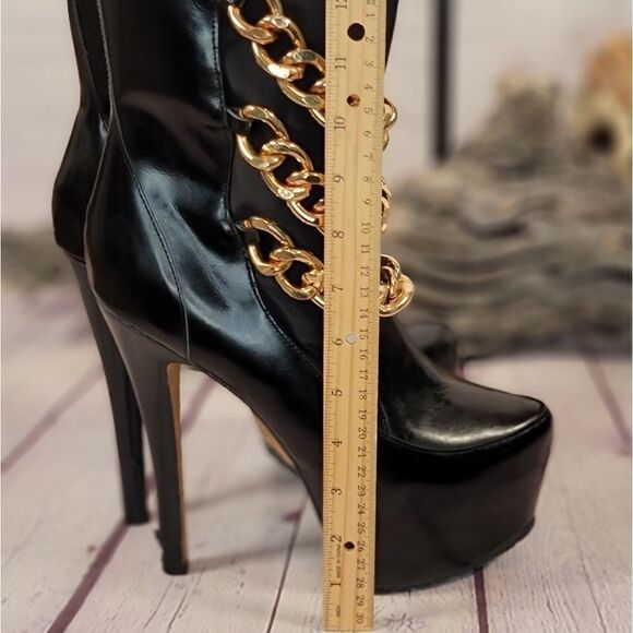 Z Gold Black ZiGi Girl Chained Platform Stiletto Sock Boots - Picture 6 of 14